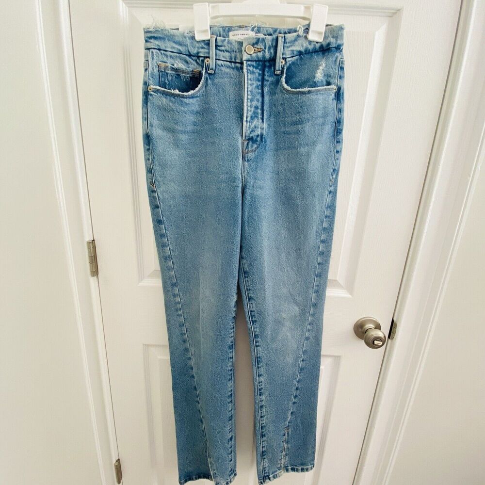 Good American Boy Jeans Size 6 / 28 Nwt Twisted Split Hem High Rise Slit Ankle